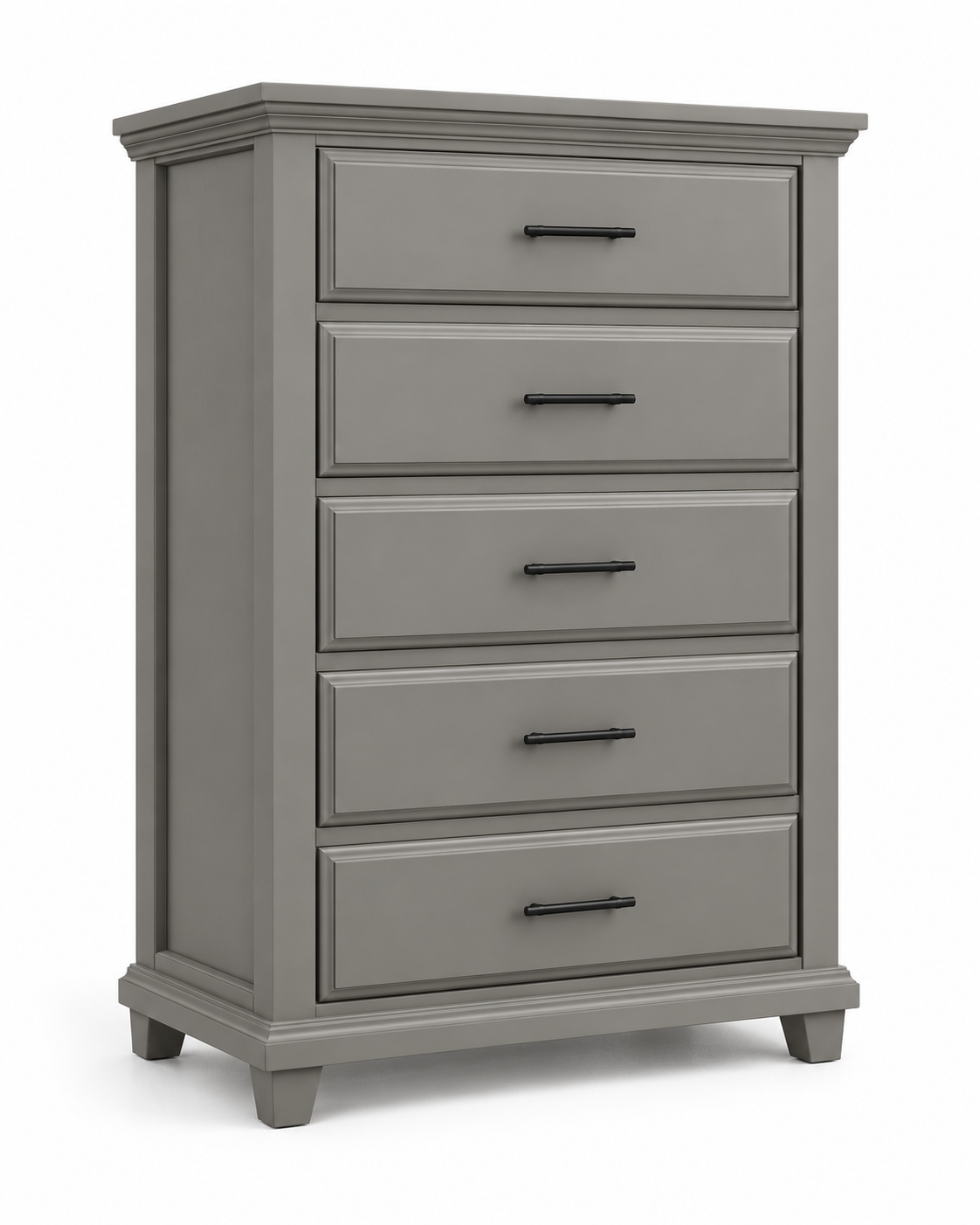 Bella Slate 5-drawer chest in slate gray with matte black bar handles, product view