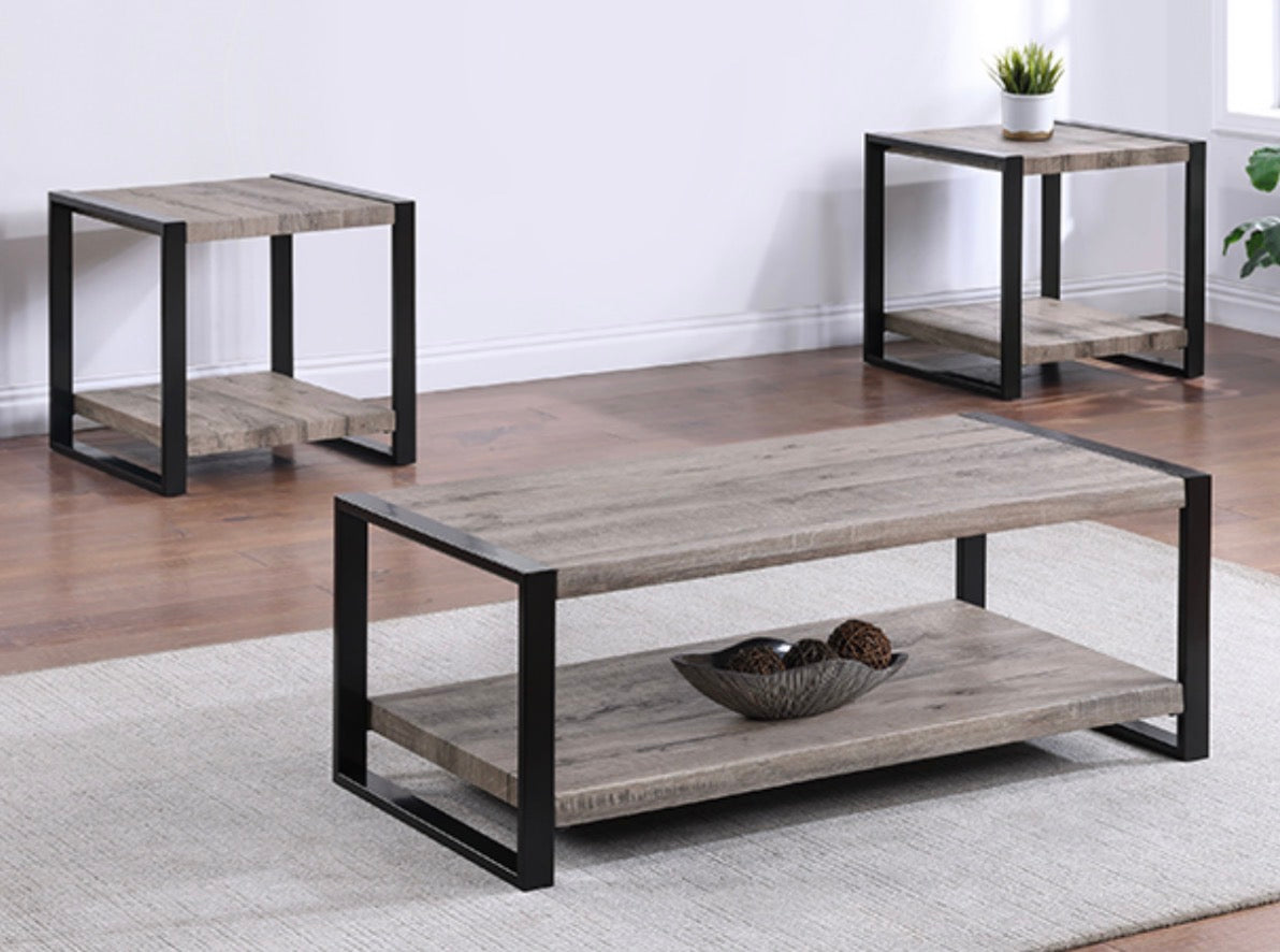 Ridge 3-piece coffee and end table set in weathered gray and black