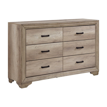 Havenwood six-drawer dresser angled view showing framed drawers and shaped feet