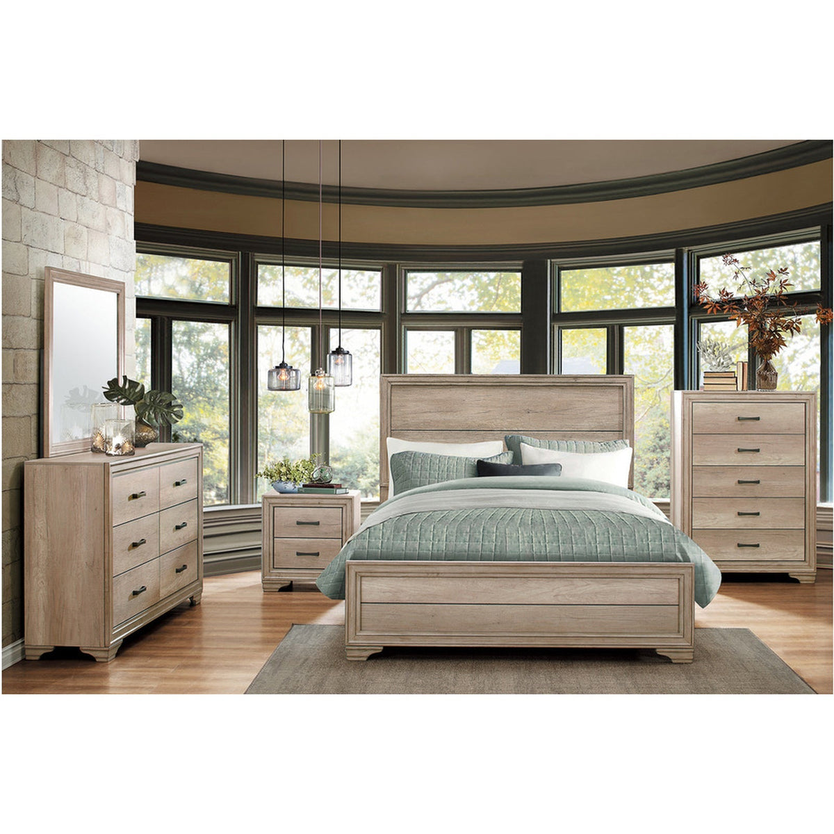 Havenwood framed mirror above dresser in Lonan bedroom; dresser and furniture sold separately