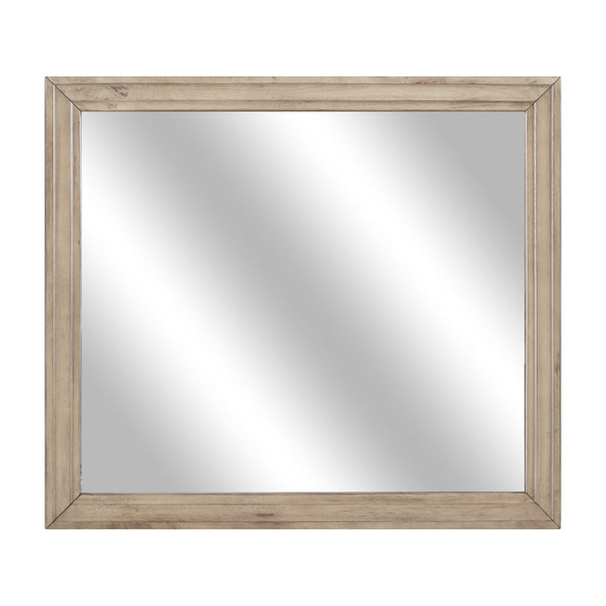 Havenwood rectangular dresser mirror front view with matching natural finish frame