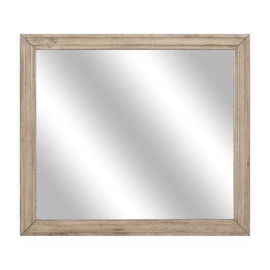 Havenwood rectangular dresser mirror front view with matching natural finish frame