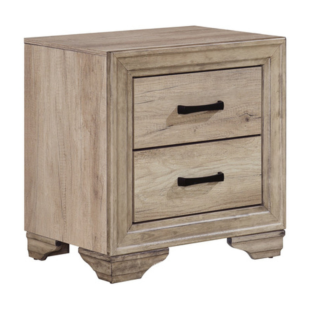Havenwood two-drawer nightstand angled product view showing natural finish and feet