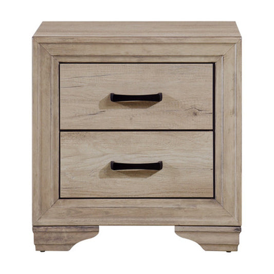 Havenwood natural two-drawer nightstand front view with black metal pulls