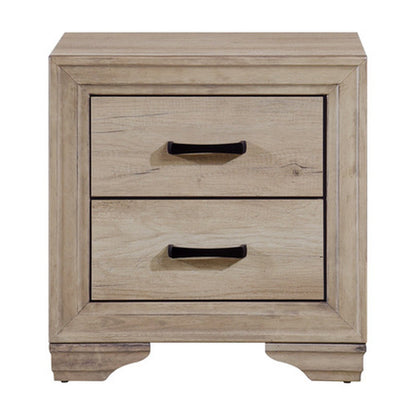 Havenwood two-drawer nightstand in natural finish with dark metal pulls