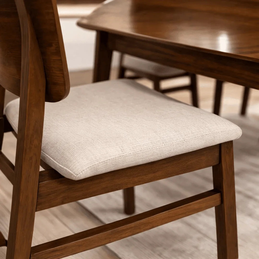 Hudson Walnut 6 - Piece Dining Set with Bench – Upholstered Chairs - George's Furniture