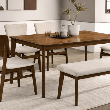 Hudson Walnut 6 - Piece Dining Set with Bench – Upholstered Chairs - George's Furniture