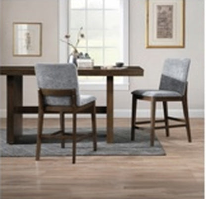 Kody 79 inch counter height dining set in dark walnut with Stone Gray upholstered counter chairs
