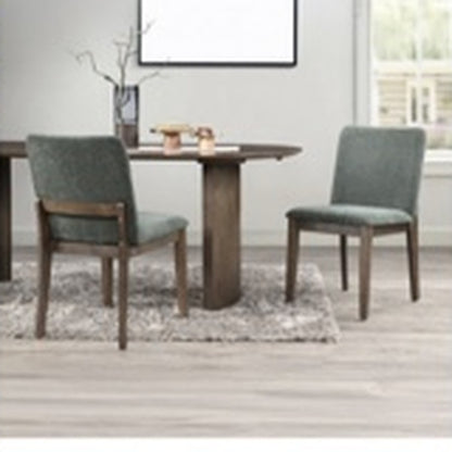 Kody 79 inch oval dining set in dark walnut with Forest Green upholstered dining chairs
