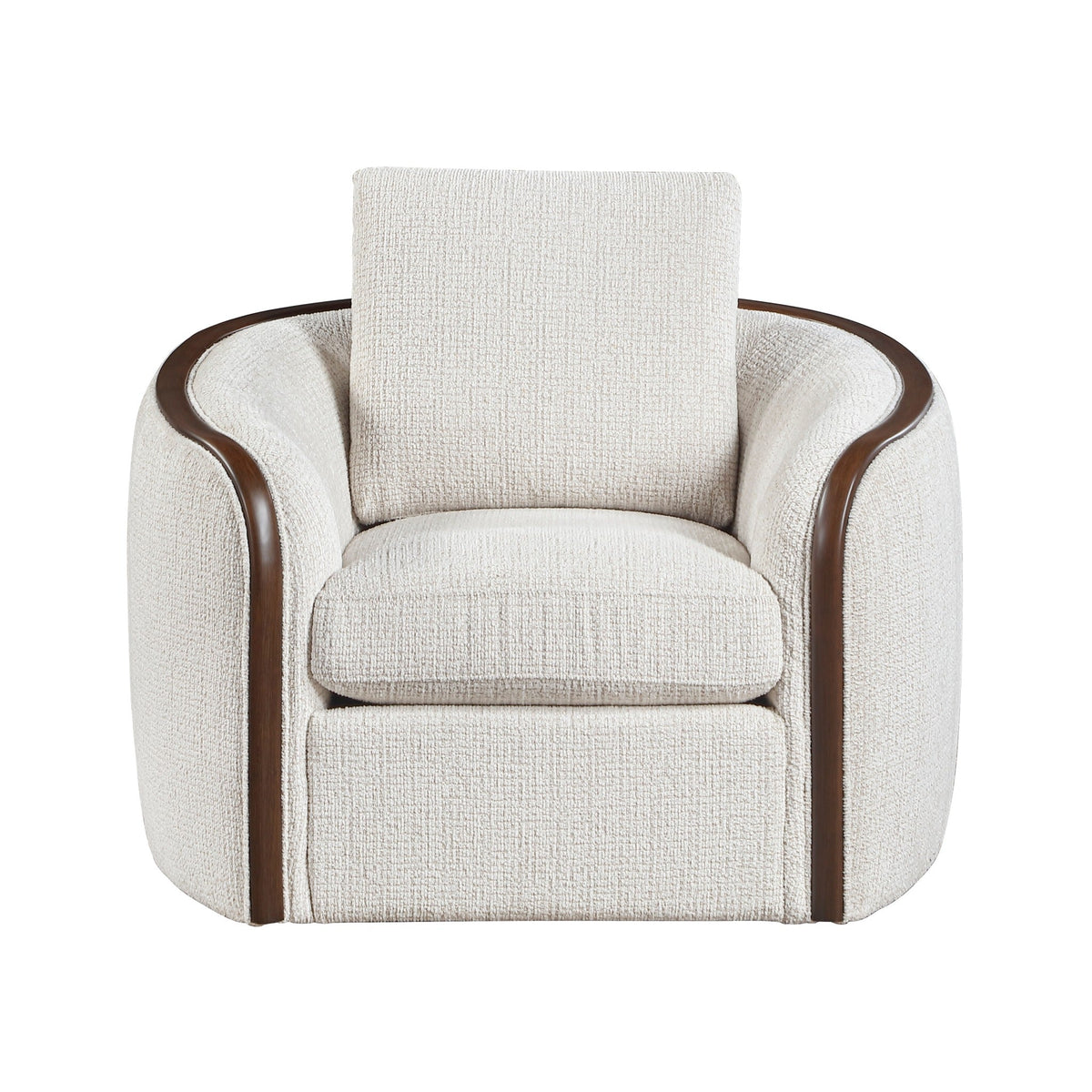 Linden Beige Chenille Swivel Chair with Walnut Frame - George's Furniture