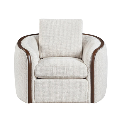 Linden Beige Chenille Swivel Chair with Walnut Frame - George's Furniture