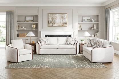 Linden Beige Chenille Swivel Chair with Walnut Frame - George's Furniture