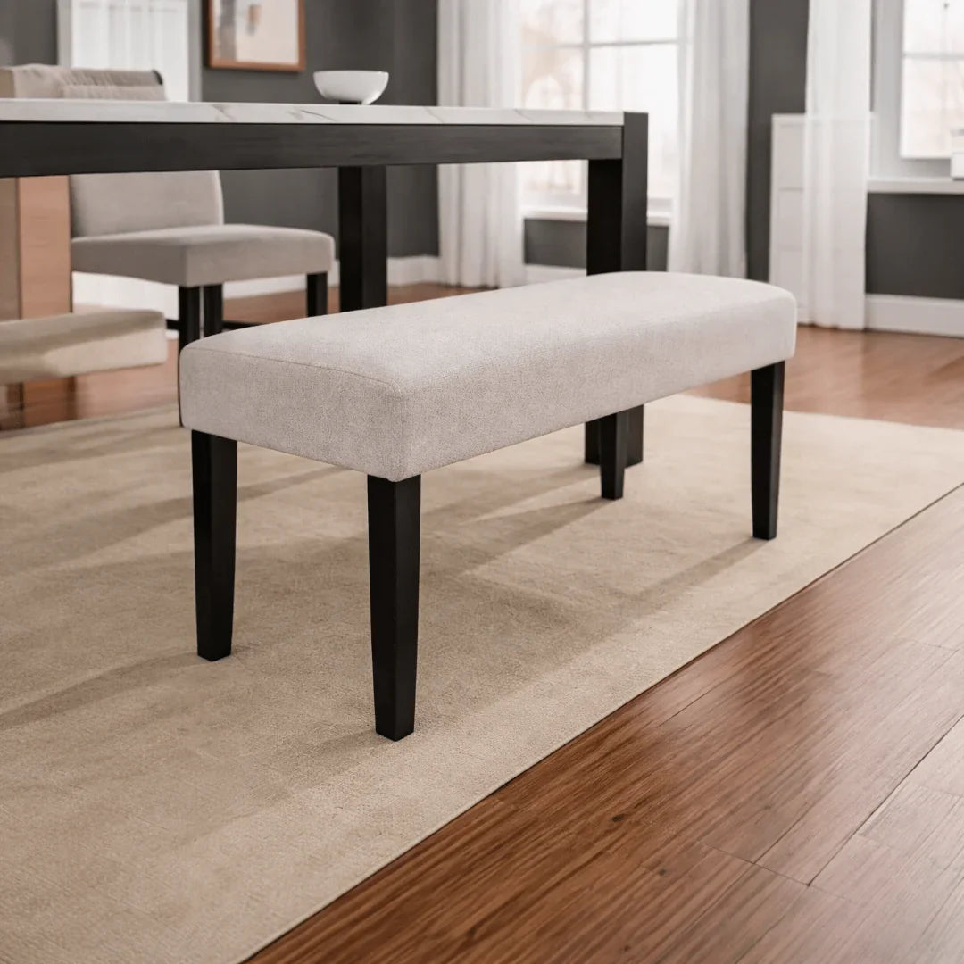 Luna Black & White 6 - Piece Dining Set with Bench – Marble Look Table & Upholstered Chairs - George's Furniture