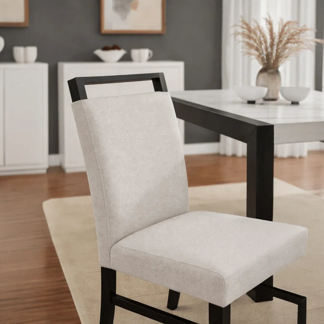Luna Black & White 6 - Piece Dining Set with Bench – Marble Look Table & Upholstered Chairs - George's Furniture