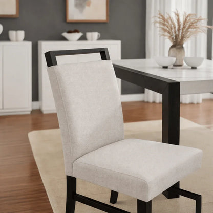 Luna Black & White 6 - Piece Dining Set with Bench – Marble Look Table & Upholstered Chairs - George's Furniture