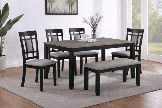 Madison Black & Walnut 6 - Piece Dining Set with Bench – Modern Wood Table & Upholstered Chairs - George's Furniture