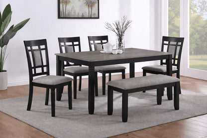 Madison Black & Walnut 6 - Piece Dining Set with Bench – Modern Wood Table & Upholstered Chairs - George's Furniture