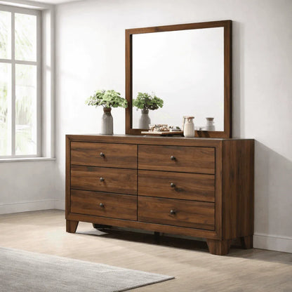 Millie 4 - Piece Bedroom Set – Upholstered Bed, Nightstand, Dresser & Mirror | Brown Cherry & Gray - George's Furniture