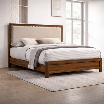 Millie Upholstered Platform Bed – Brown | Queen, King, Full & Twin Sizes - George's Furniture