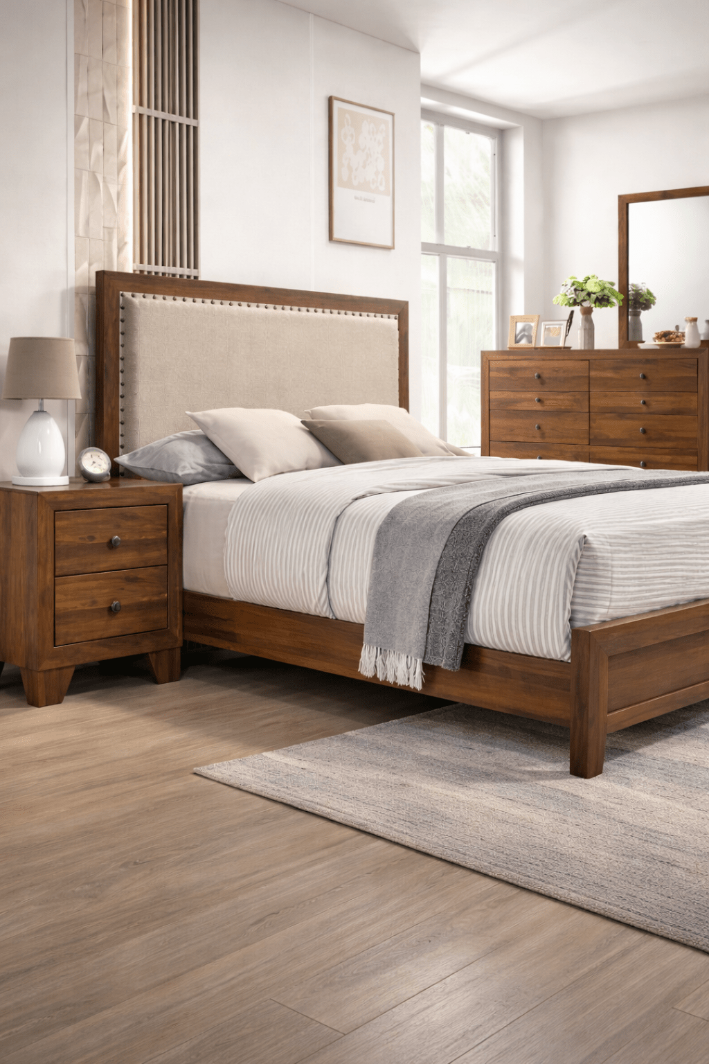 Millie Upholstered Platform Bed – Brown | Queen, King, Full & Twin Sizes - George's Furniture