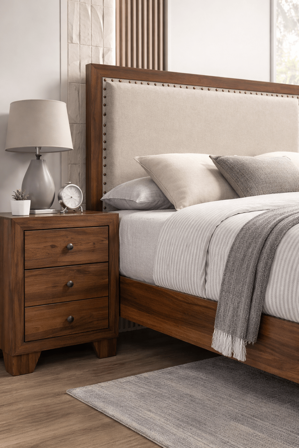 Millie Upholstered Platform Bed – Brown | Queen, King, Full & Twin Sizes - George's Furniture