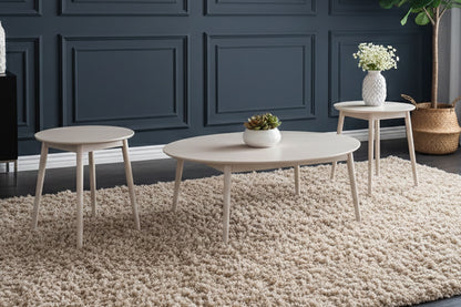 Nolan white 3-piece coffee and end table set with round coffee table and two matching end tables