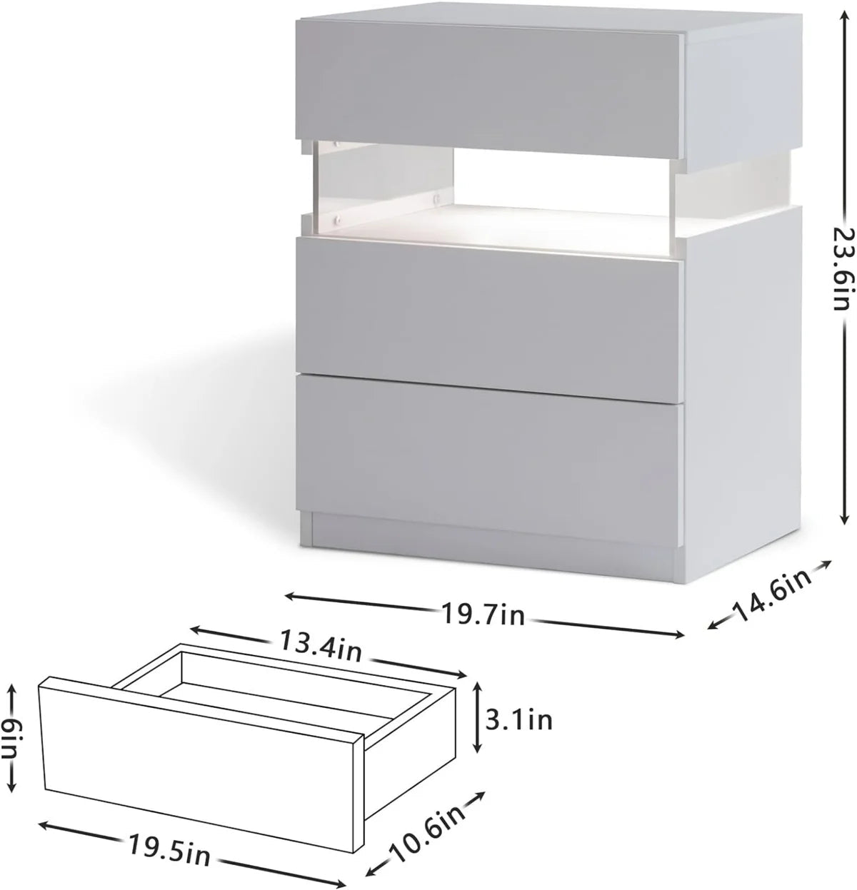 Nova LED Nightstand – 3 Drawer Modern Bedside Table with Adjustable LED Lighting - George's Furniture