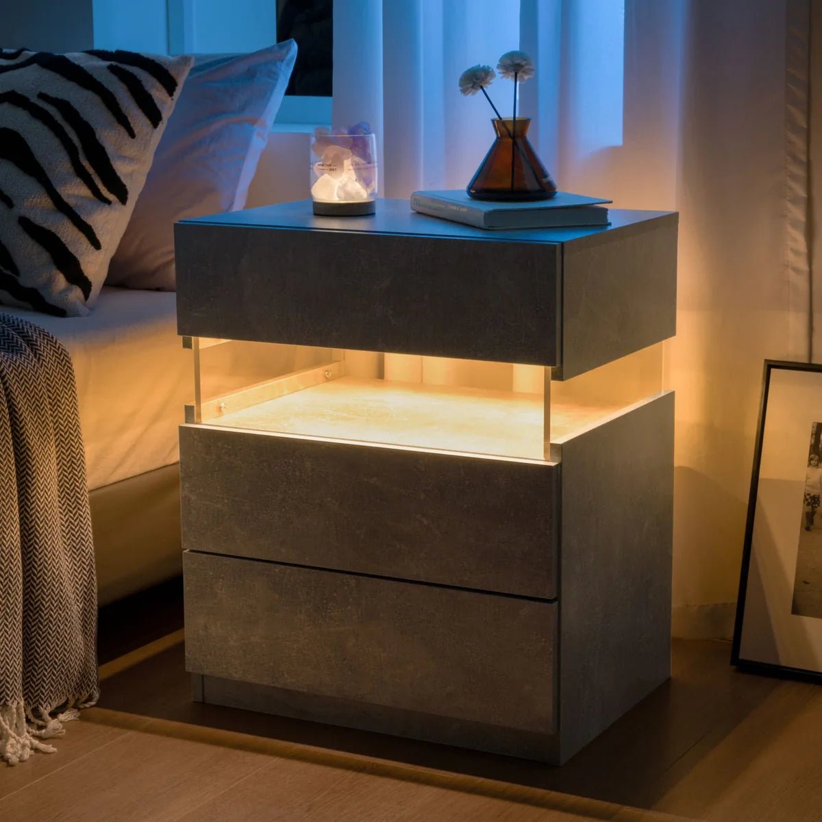 Nova LED Nightstand – 3 Drawer Modern Bedside Table with Adjustable LED Lighting - George's Furniture