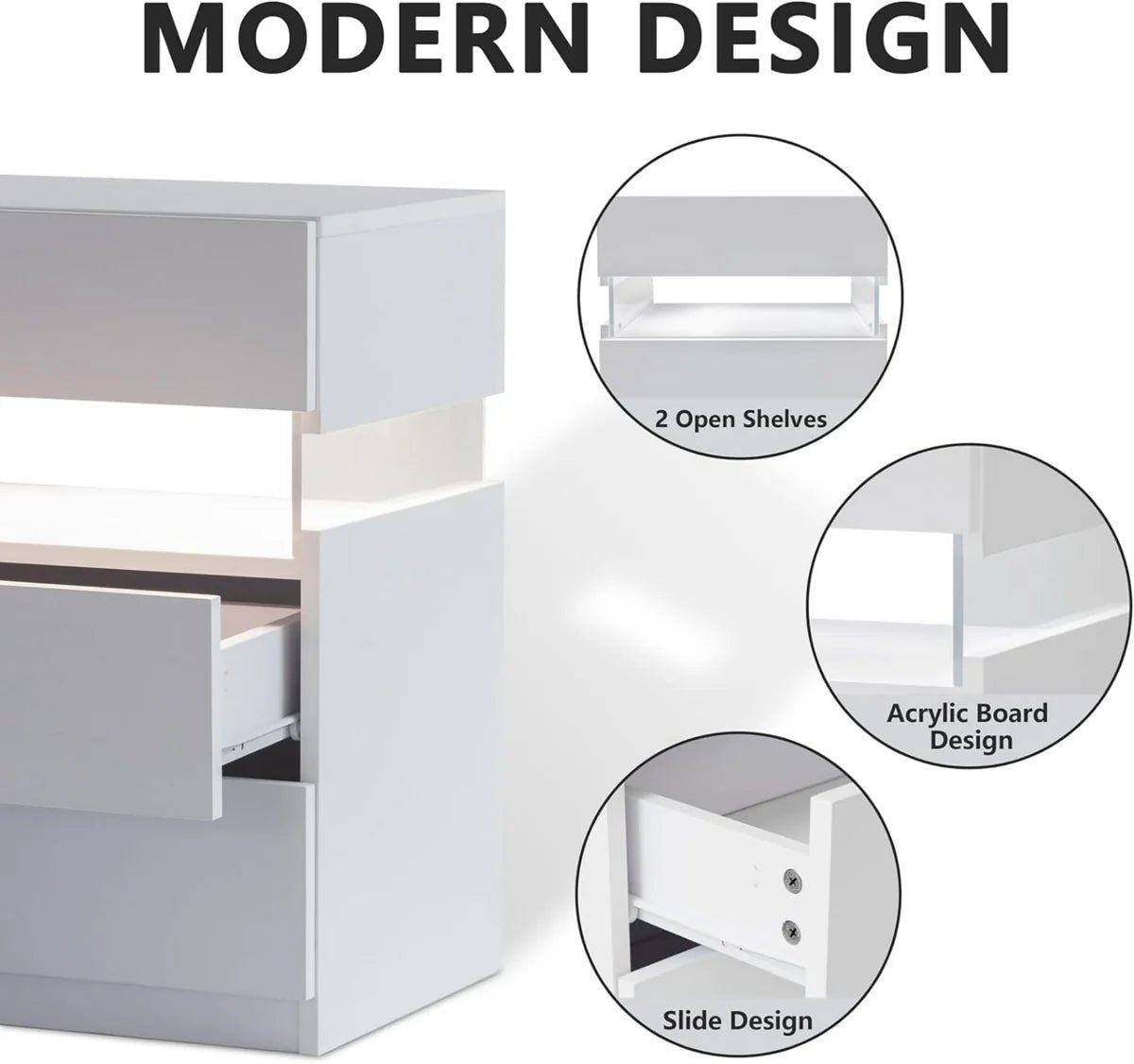 Nova LED Nightstand – 3 Drawer Modern Bedside Table with Adjustable LED Lighting - George's Furniture
