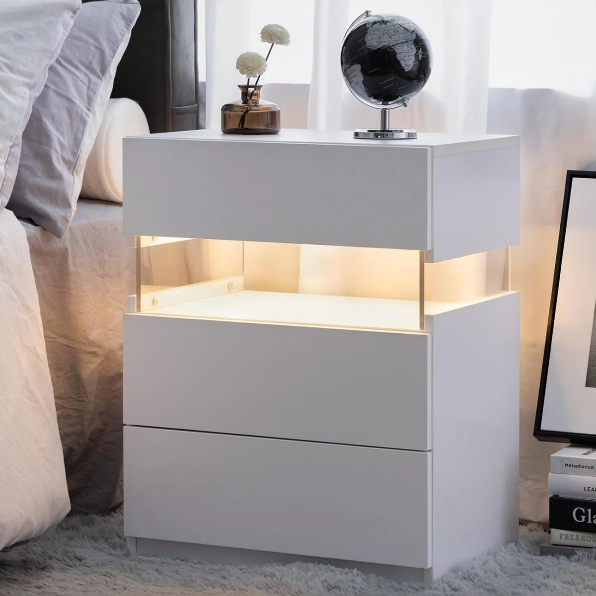 Nova LED Nightstand – 3 Drawer Modern Bedside Table with Adjustable LED Lighting - George's Furniture