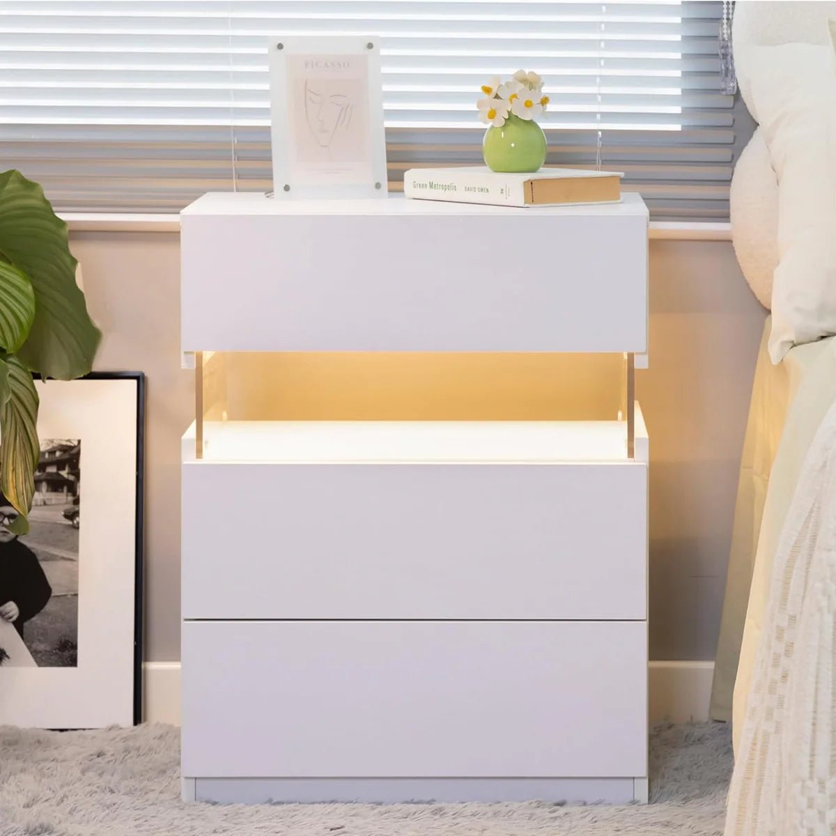 Nova LED Nightstand – 3 Drawer Modern Bedside Table with Adjustable LED Lighting - George's Furniture