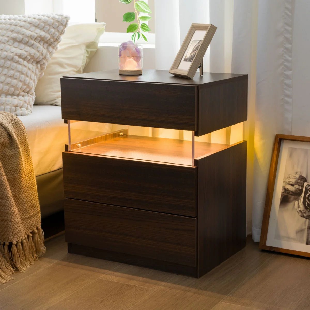 Nova LED Nightstand – 3 Drawer Modern Bedside Table with Adjustable LED Lighting - George's Furniture