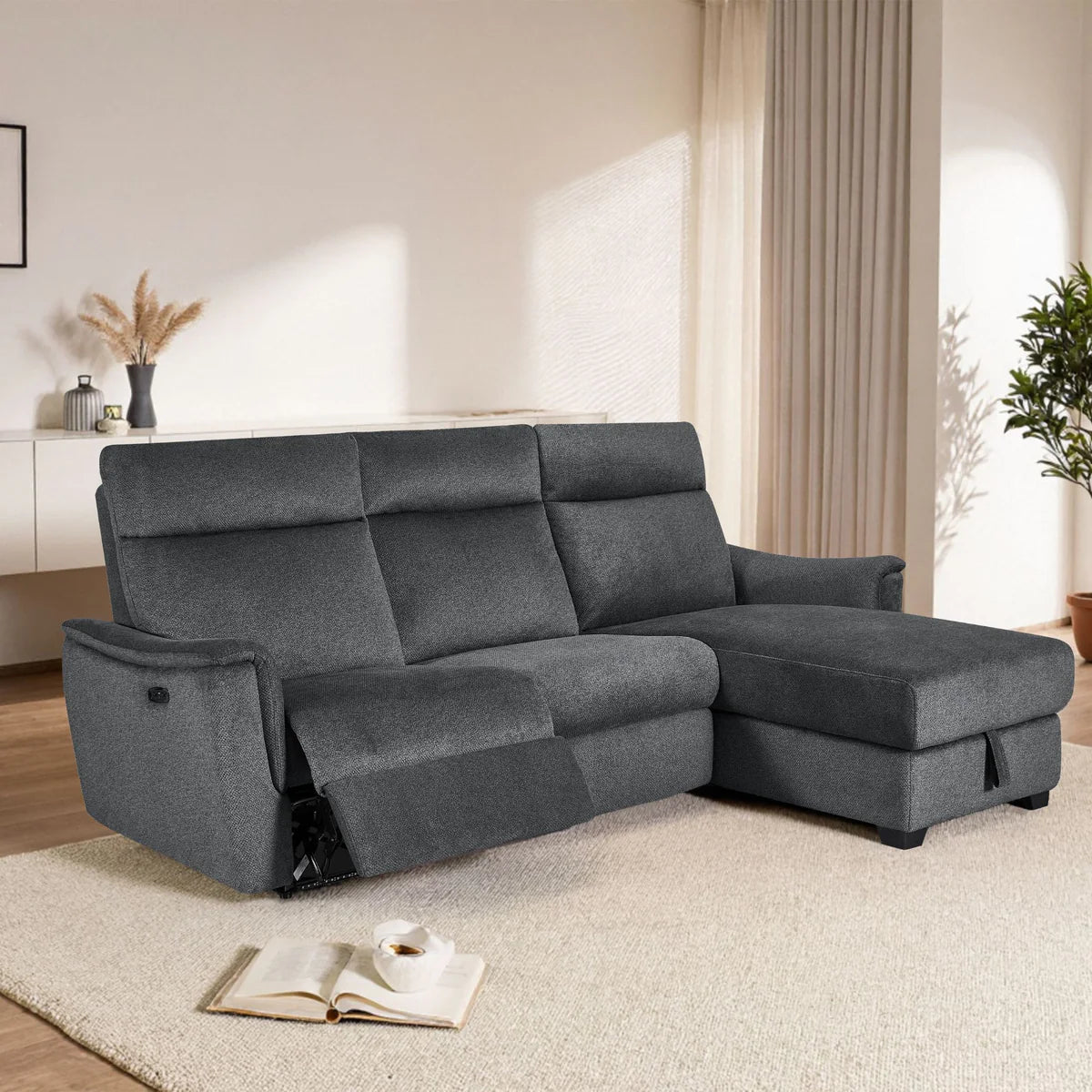 Orbit Zero - Gravity Storage Reclining Sectional with LED – Dark Gray - George's Furniture