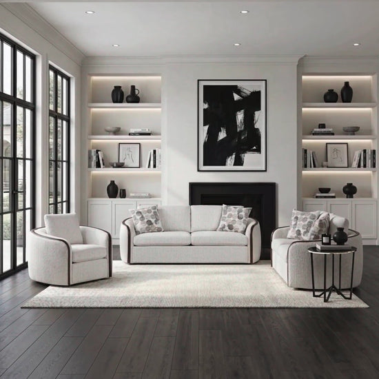 Loom beige chenille sofa lifestyle video