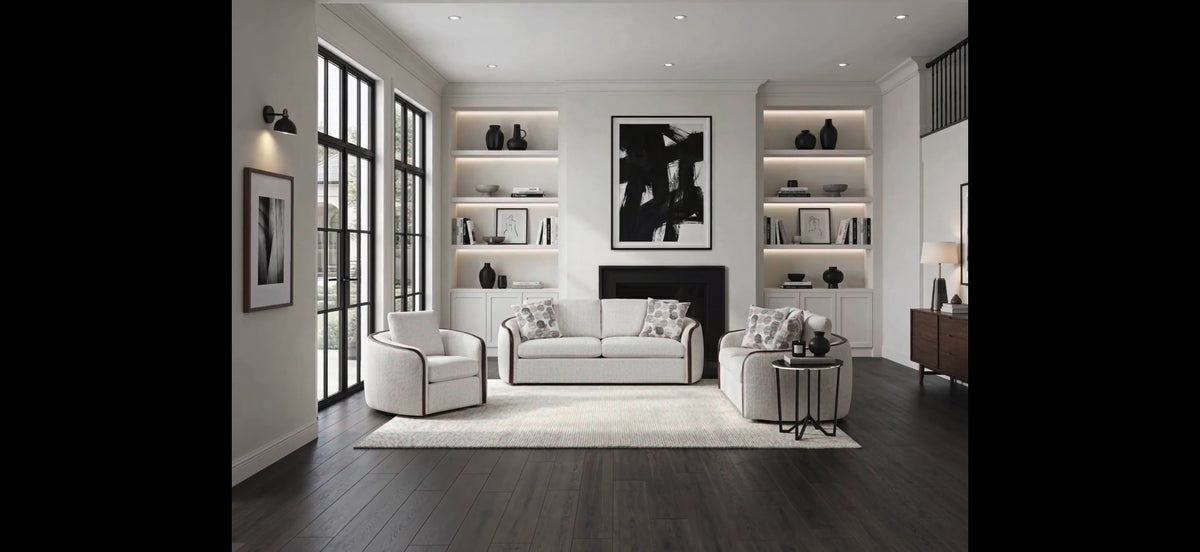 Loom beige chenille sofa lifestyle video