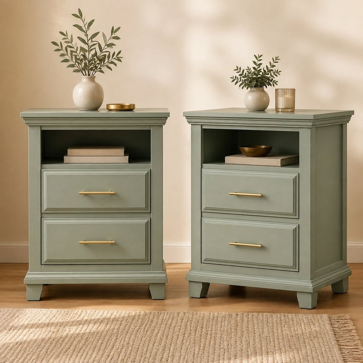 Sage Open-Shelf 2-Drawer Nightstand - George's Furniture
