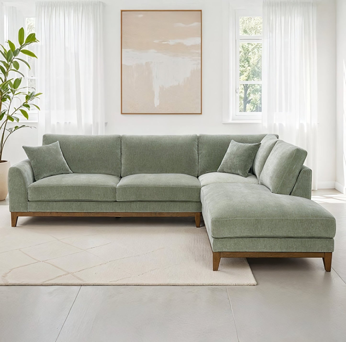 Sierra Olive Green Chenille Sectional with Chaise - George's Furniture