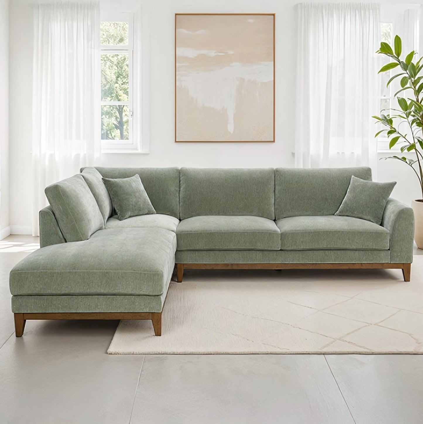 Sierra Olive Green Chenille Sectional with Chaise - George's Furniture