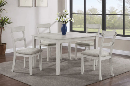 Sierra White 5 - Piece Dining Set – Farmhouse Wood Table with Upholstered Chairs - George's Furniture