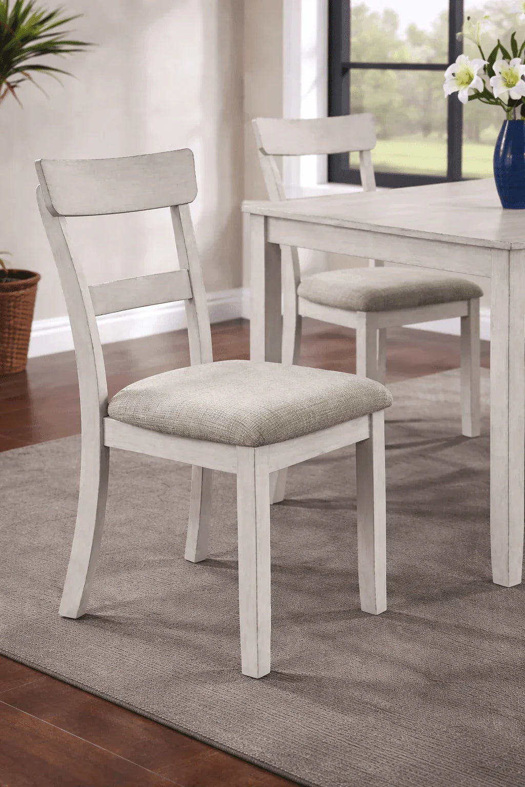 Sierra White 5 - Piece Dining Set – Farmhouse Wood Table with Upholstered Chairs - George's Furniture