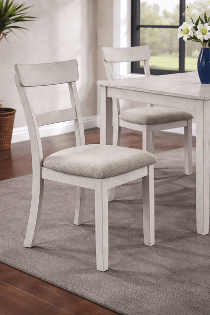 Sierra White 5 - Piece Dining Set – Farmhouse Wood Table with Upholstered Chairs - George's Furniture