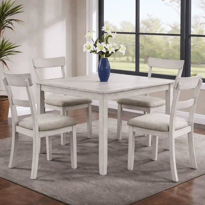 Sierra White 5 - Piece Dining Set – Farmhouse Wood Table with Upholstered Chairs - George's Furniture