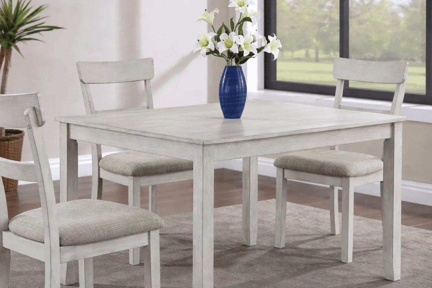 Sierra White 5 - Piece Dining Set – Farmhouse Wood Table with Upholstered Chairs - George's Furniture
