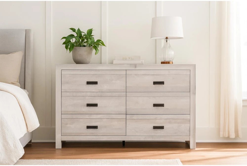 Solara Light Oak Dresser with Mirror – Modern 6 Drawer Bedroom Dresser - George's Furniture