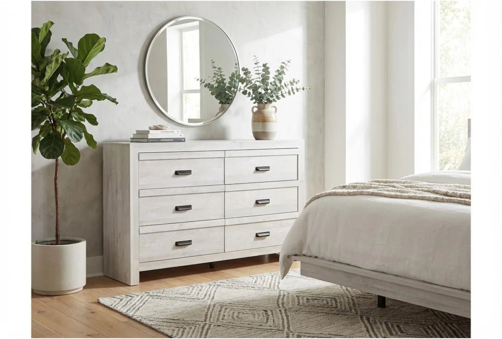 Solara Light Oak Dresser with Mirror – Modern 6 Drawer Bedroom Dresser - George's Furniture