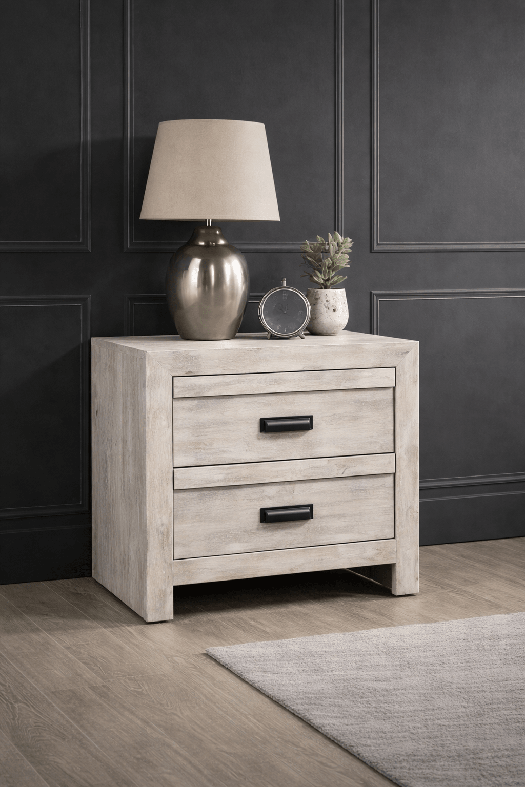 Solara Light Oak Nightstand – Modern 2 Drawer Bedside Table - George's Furniture