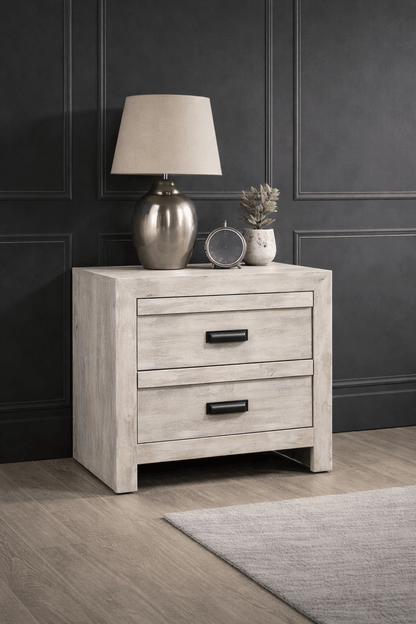 Solara Light Oak Nightstand – Modern 2 Drawer Bedside Table - George's Furniture