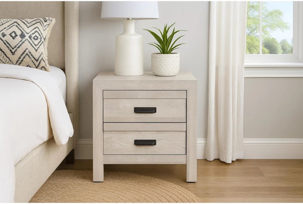 Solara Light Oak Nightstand – Modern 2 Drawer Bedside Table - George's Furniture