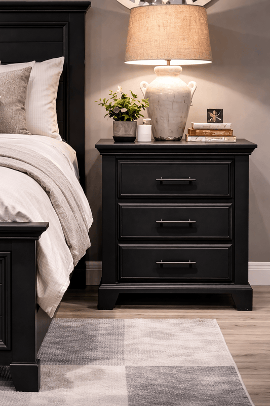 Vanta Black 3 Drawer Nightstand | Solid Wood - George's Furniture