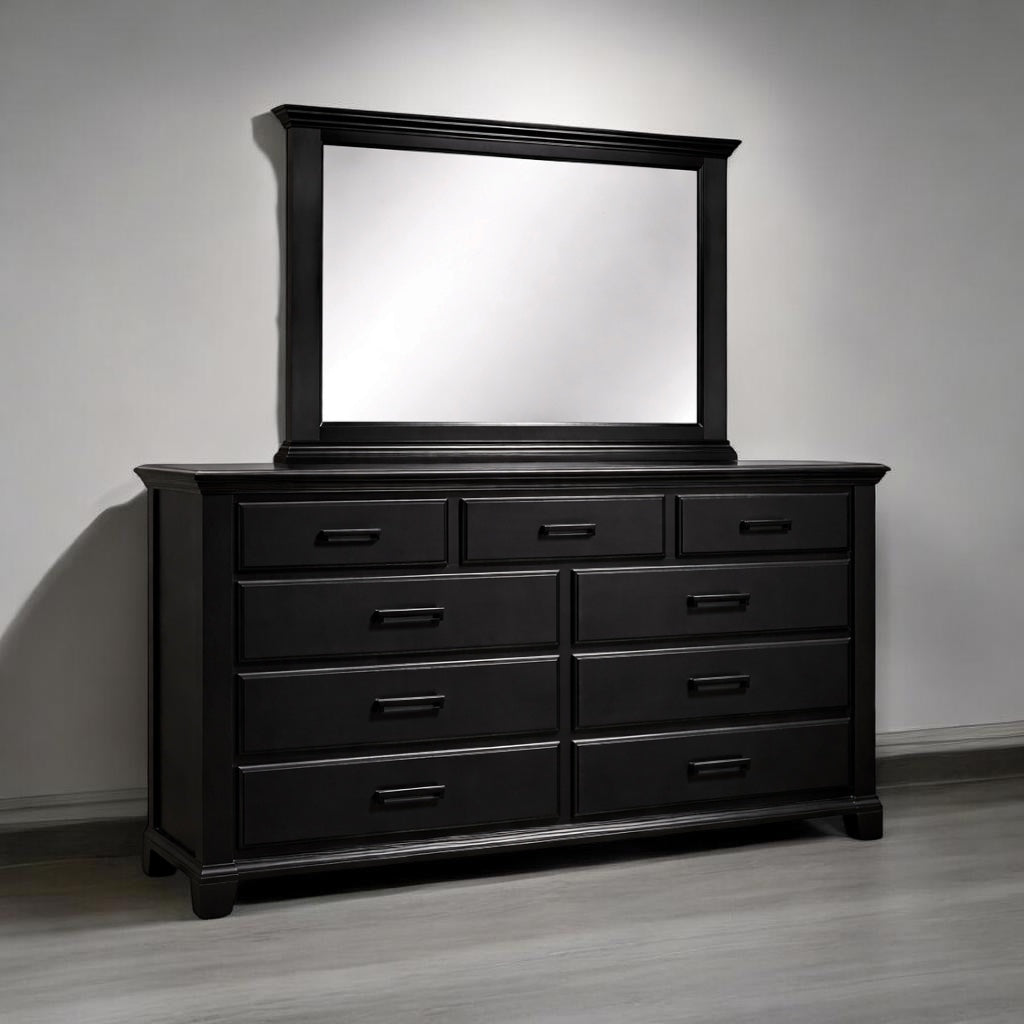Vanta Black 7 Drawer Dresser with Mirror | Solid Wood - George's Furniture
